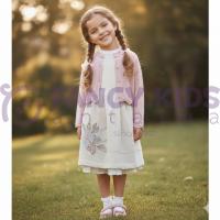 Kız Çocuk Hırkalı Tarlatan ve Pamuk Astarlı Triko Elbise 