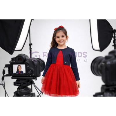 Kız Çocuk Hırkalı Tüllü Elbise Takımı – Lacivert, Astarlı ve Lastik Bel Detaylı