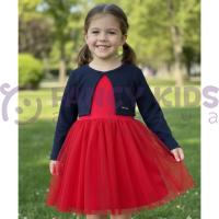 Kız Çocuk Hırkalı Tüllü Elbise Takımı – Lacivert, Astarlı ve Lastik Bel Detaylı