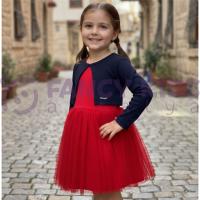 Kız Çocuk Hırkalı Tüllü Elbise Takımı – Lacivert, Astarlı ve Lastik Bel Detaylı