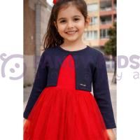 Kız Çocuk Hırkalı Tüllü Elbise Takımı – Lacivert, Astarlı ve Lastik Bel Detaylı