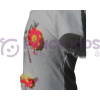 Kız Çocuk İkili Takım – Baskılı Beyaz T-Shirt & Gri Kırmızı Çizgili Şort (%100 Pamuk)