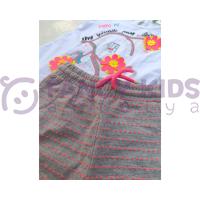 Kız Çocuk İkili Takım – Baskılı Beyaz T-Shirt & Gri Kırmızı Çizgili Şort (%100 Pamuk)