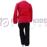 Kız Çocuk İkili Takım – Baskılı Kırmızı Siyah Sweatshirt ve Esnek Tayt | %100 Pamuk Şardonlu Kumaş