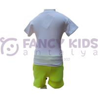 Kız Çocuk İkili Takım – Silence Please Baskılı Beyaz T-Shirt Sarı Şort