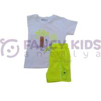 Kız Çocuk İkili Takım – Silence Please Baskılı Beyaz T-Shirt Sarı Şort