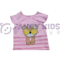 Kız Çocuk İkili Takım Baskılı Pembe T-Shirt Bej Şortlu
