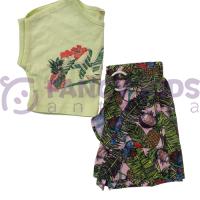 Kız Çocuk İkili Takım Baskılı T-Shirt Desenli Etek-Şort