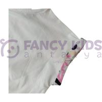 Kız Çocuk İkili Takım Belden Bağlamalı Önü Baskılı Arkası Düz Renk T-Shirt - Baskısız Tek Renk Pembe Tayt