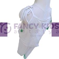 Kız Çocuk İkili Takım İp Askılı Bluz + Baskılı Pantolonlu  Beyaz - Yeşil