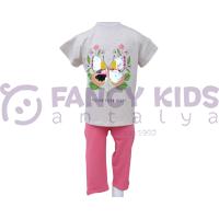 Kız Çocuk İkili Takım Kahvemelanj T-Shirt Pembe Tayt 
