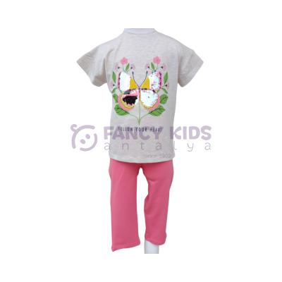 Kız Çocuk İkili Takım Kahvemelanj T-Shirt Pembe Tayt 