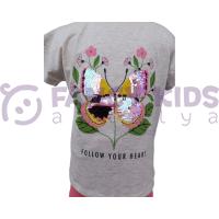 Kız Çocuk İkili Takım Kahvemelanj T-Shirt Pembe Tayt 