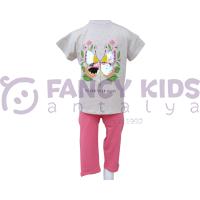 Kız Çocuk İkili Takım Kahvemelanj T-Shirt Pembe Tayt 