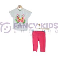 Kız Çocuk İkili Takım Kahvemelanj T-Shirt Pembe Tayt 