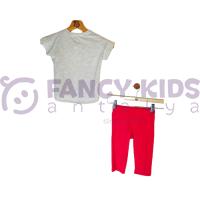 Kız Çocuk İkili Takım Kahvemelanj T-Shirt Pembe Tayt 