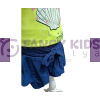 Kız Çocuk İkili Takım Pullu Baskılı Neon Yeşil T-Shirt Mavi Şortlu