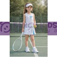 Kız Çocuk İkili Takım Tenis Kıyafeti Seti Beyaz-Mavi