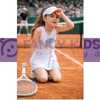 Kız Çocuk İkili Takım Tenis Kıyafeti Seti Beyaz-Mavi