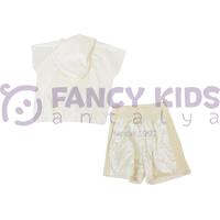 Kız Çocuk İkili Takım Vizon Kapüşonlu Sweat - Shirt Parlak Şort