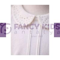 Kız Çocuk İşlemeli Bebe Yaka Bluz Krem Renkli