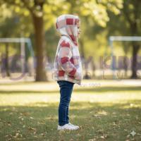 Kız Çocuk Kapüşonlu Ekose Desenli Pelüş Hırka – Fermuarlı, Cepli, Yumuşak Doku