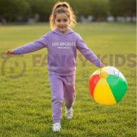 Kız Çocuk Kapüşonlu Eşofman Takımı Lila – Baskılı, %100 Pamuk, Kanguru Cepli, Günlük Spor Takım