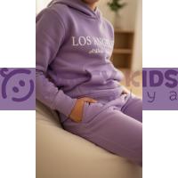 Kız Çocuk Kapüşonlu Eşofman Takımı Lila – Baskılı, %100 Pamuk, Kanguru Cepli, Günlük Spor Takım