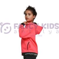 Kız Çocuk Kapüşonlu Neon Pembe SweatShirt Baskılı Siyah Tayt