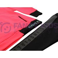 Kız Çocuk Kapüşonlu Neon Pembe SweatShirt Baskılı Siyah Tayt