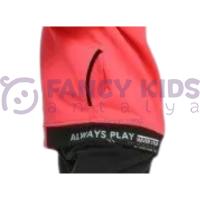 Kız Çocuk Kapüşonlu Neon Pembe SweatShirt Baskılı Siyah Tayt