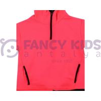 Kız Çocuk Kapüşonlu Neon Pembe SweatShirt Baskılı Siyah Tayt