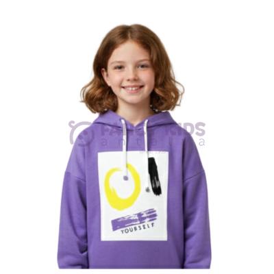 Kız Çocuk Kapüşonlu Sweatshirt – Lila Renk, Dijital Baskılı, Rahat ve Esnek Kumaş
