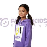 Kız Çocuk Kapüşonlu Sweatshirt – Lila Renk, Dijital Baskılı, Rahat ve Esnek Kumaş