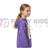 Kız Çocuk Kapüşonlu Sweatshirt – Lila Renk, Dijital Baskılı, Rahat ve Esnek Kumaş