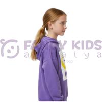 Kız Çocuk Kapüşonlu Sweatshirt – Lila Renk, Dijital Baskılı, Rahat ve Esnek Kumaş