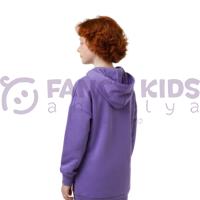 Kız Çocuk Kapüşonlu Sweatshirt – Lila Renk, Dijital Baskılı, Rahat ve Esnek Kumaş