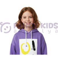 Kız Çocuk Kapüşonlu Sweatshirt – Lila Renk, Dijital Baskılı, Rahat ve Esnek Kumaş