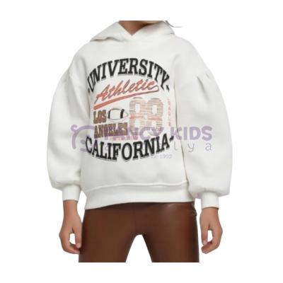 Kız Çocuk Kapüşonlu University Baskılı Kırık Beyaz Sweatshirt – Şardonlu Pamuklu