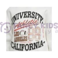 Kız Çocuk Kapüşonlu University Baskılı Kırık Beyaz Sweatshirt – Şardonlu Pamuklu