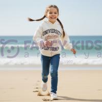 Kız Çocuk Kapüşonlu University Baskılı Kırık Beyaz Sweatshirt – Şardonlu Pamuklu