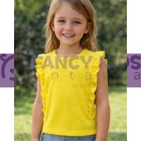 Kız Çocuk Kaşkorse Neon Sarı Kolsuz T-Shirt (Baskısız)