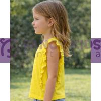 Kız Çocuk Kaşkorse Neon Sarı Kolsuz T-Shirt (Baskısız)