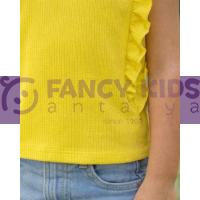 Kız Çocuk Kaşkorse Neon Sarı Kolsuz T-Shirt (Baskısız)
