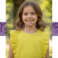 Kız Çocuk Kaşkorse Neon Sarı Kolsuz T-Shirt (Baskısız)