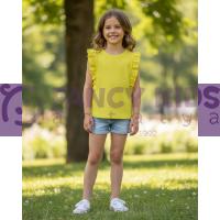 Kız Çocuk Kaşkorse Neon Sarı Kolsuz T-Shirt (Baskısız)