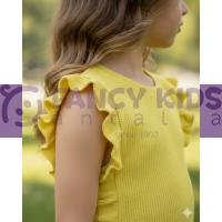 Kız Çocuk Kaşkorse Neon Sarı Kolsuz T-Shirt (Baskısız)