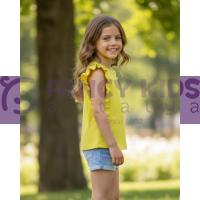 Kız Çocuk Kaşkorse Neon Sarı Kolsuz T-Shirt (Baskısız)