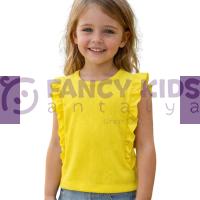 Kız Çocuk Kaşkorse Neon Sarı Kolsuz T-Shirt (Baskısız)