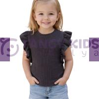 Kız Çocuk Kaşkorse Siyah Kolsuz T-Shirt (Baskısız)